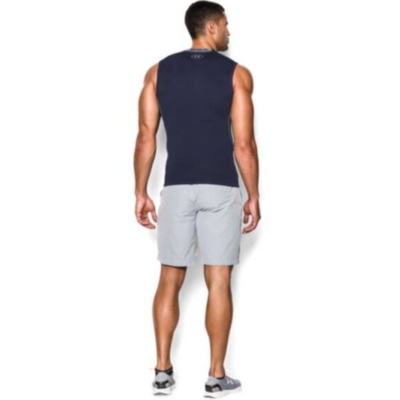 Men's UA HeatGear Armour Sleeveless Compression Shirt - Midnight Navy (410) - Picture 5 of 6